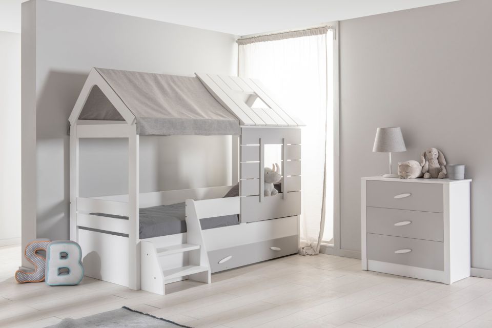White House Bed with Roof 90x200cm