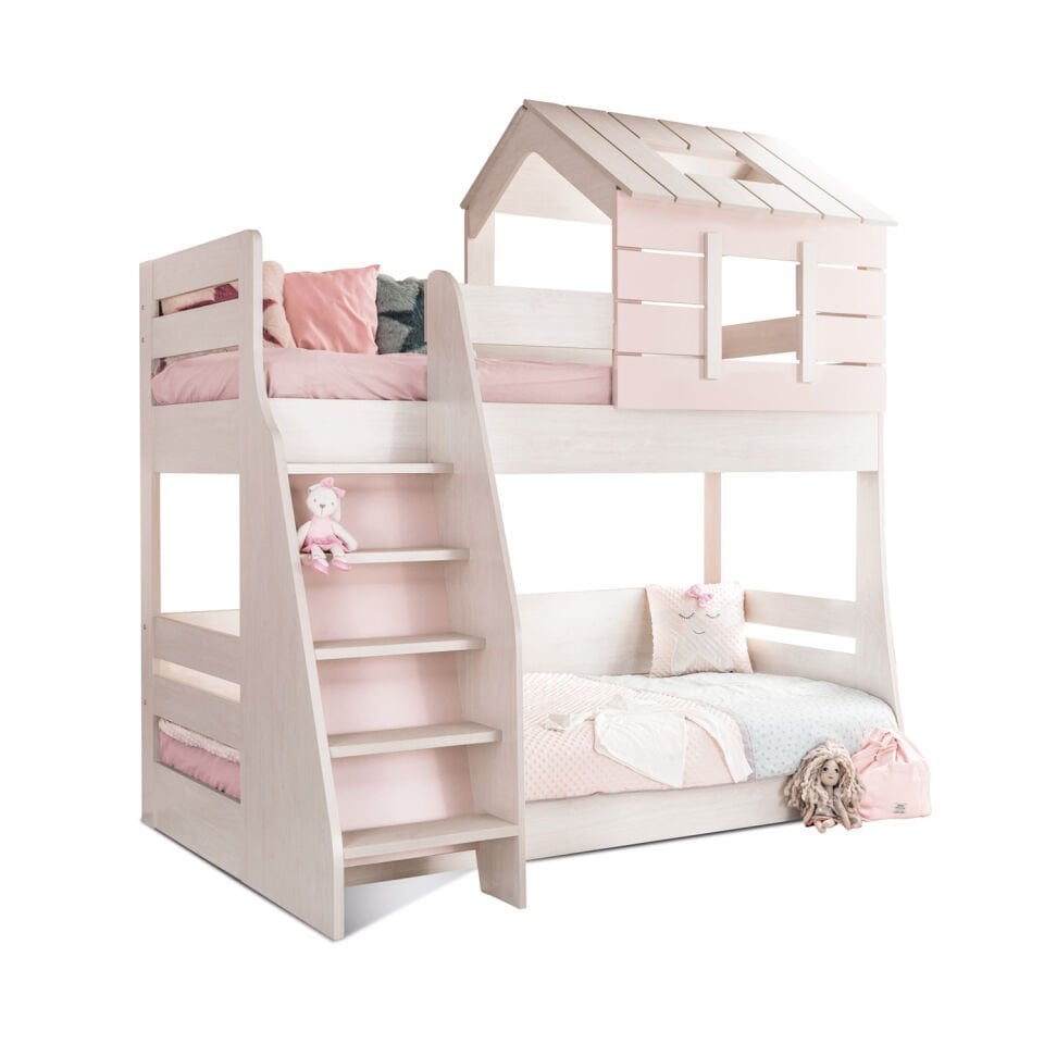 Pink House Bunk Bed Left Stairs