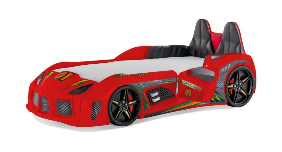 Turbo Cap Araba Karyola Kırmızı (Açılır Kapı) 90x190cm