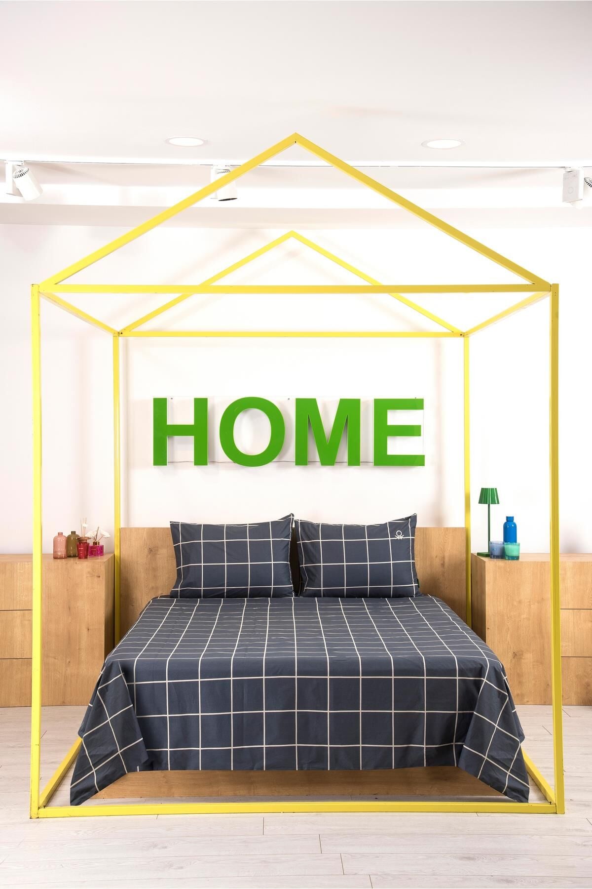 Benetton Nevresim Takımı Gri Kareli