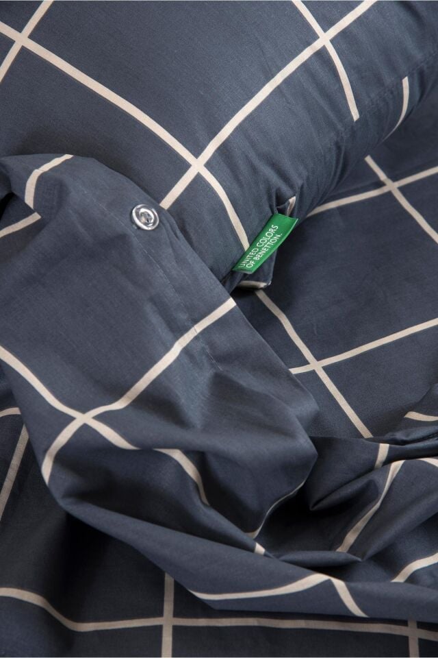 Benetton Nevresim Takımı Gri Kareli