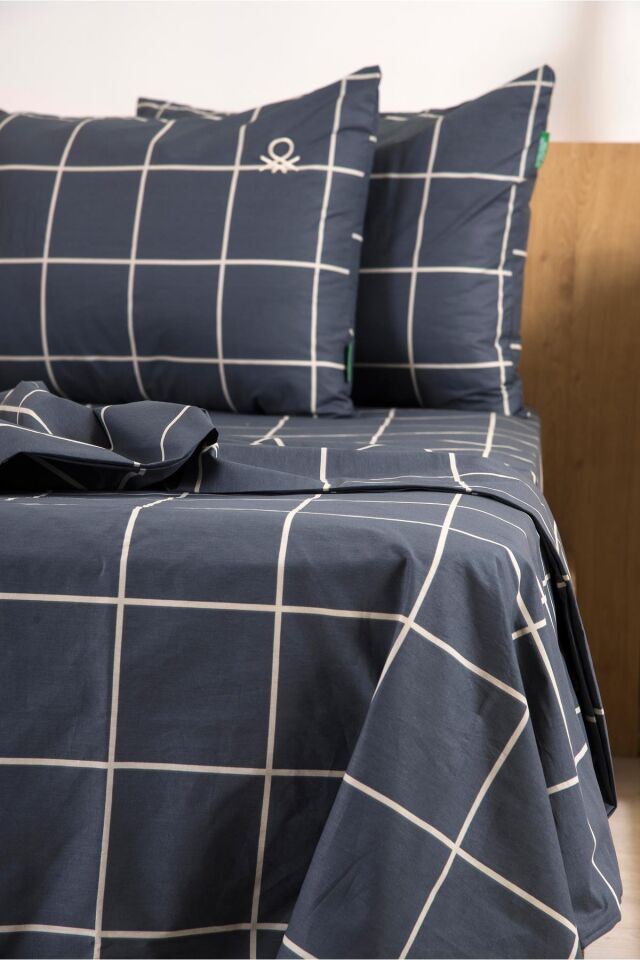 Benetton Nevresim Takımı Gri Kareli