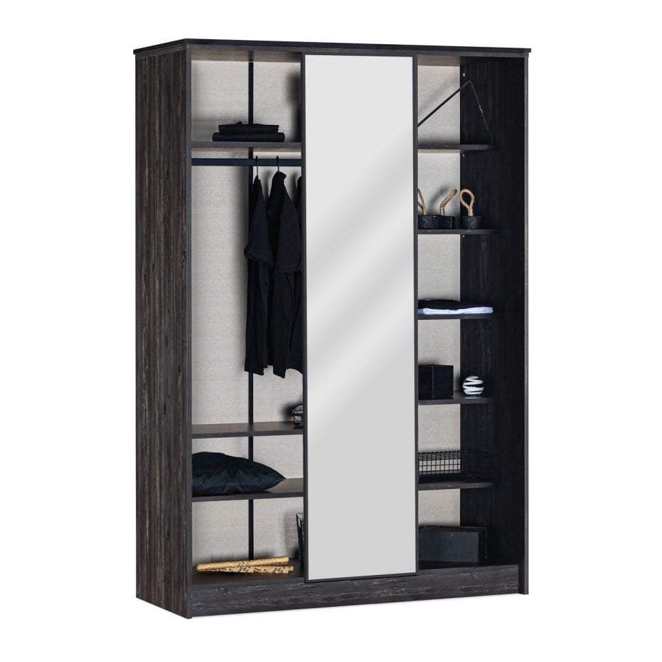 Cosmos 3-Door Wardrobe with Wooden Doors