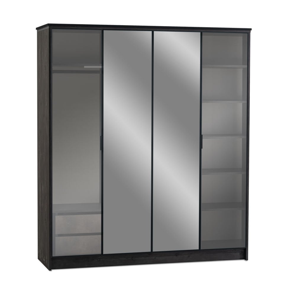 Cosmos 4-Door Wardrobe with Glass and Mirror Doors