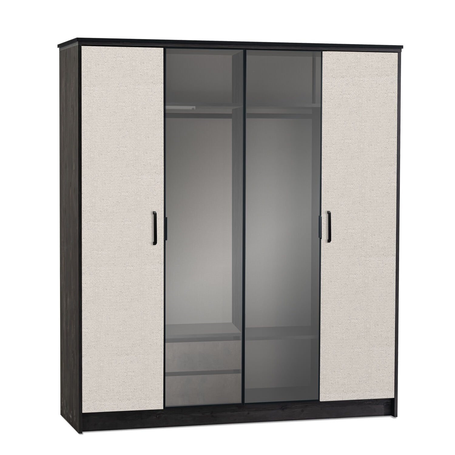 Cosmos 4-Door Wardrobe, Wood + Glass Doors