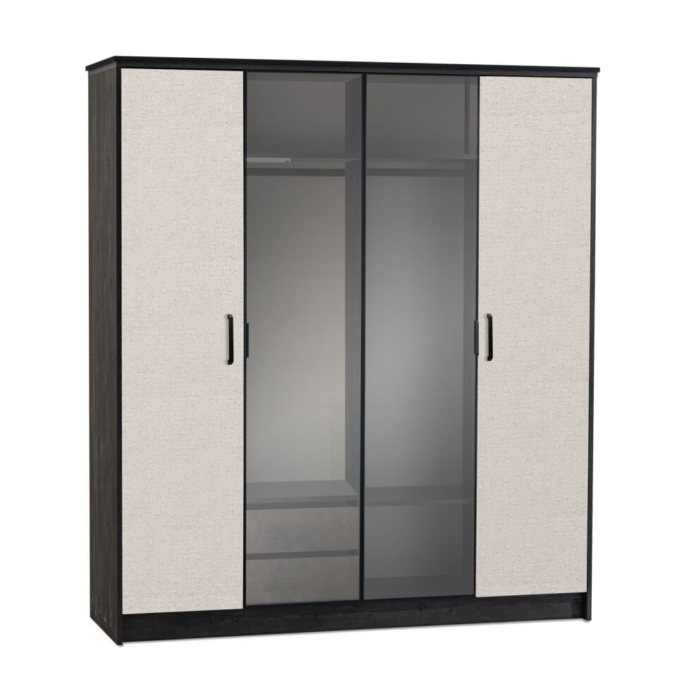 Cosmos 4-Door Wardrobe, Wood + Glass Doors