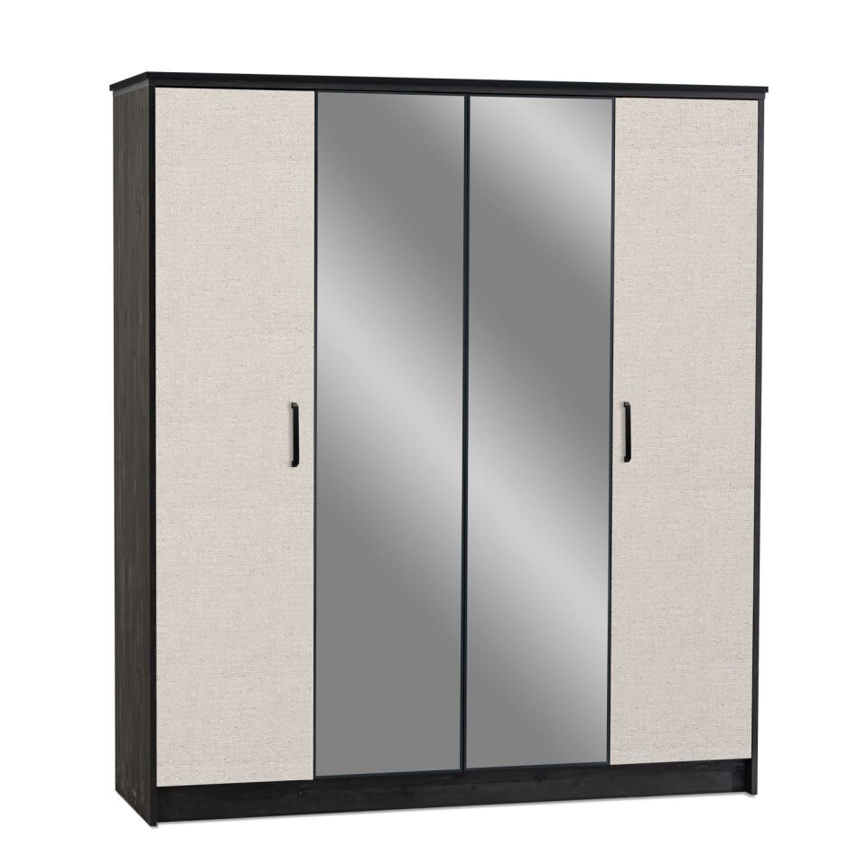 Cosmos 4-Door Wardrobe, Wood + Mirror Doors