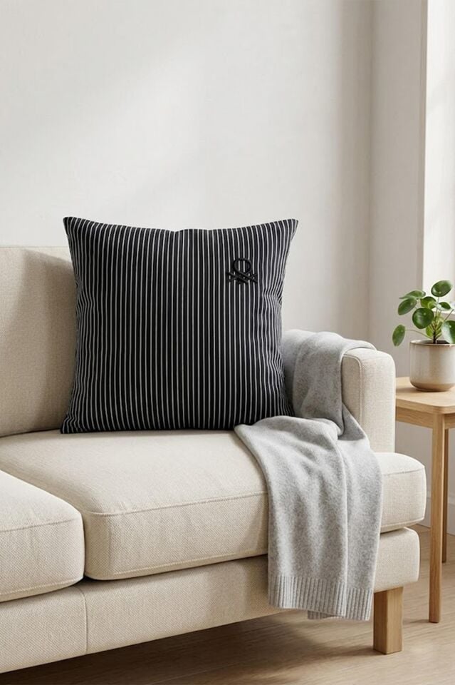 Benetton Striped Cushion, Black