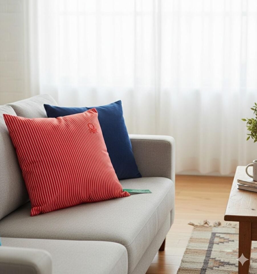 Benetton Striped Cushion, Red