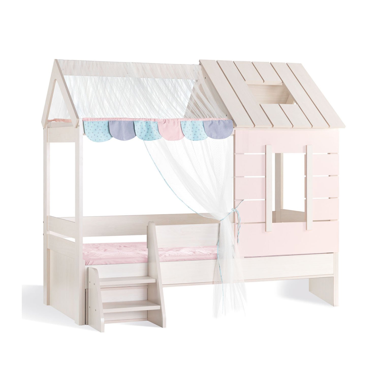 Pink House Bed with Roof 90x200cm