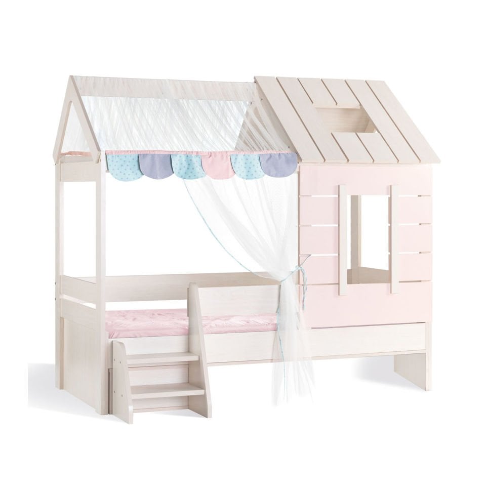Pink House Bed with Roof 90x200cm