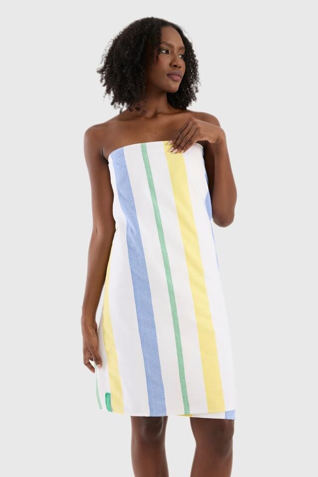 Bath Towel Blue Green Yellow Striped