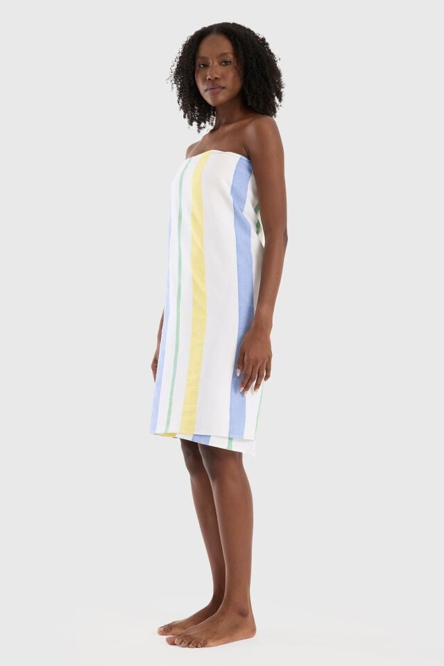 Bath Towel Blue Green Yellow Striped