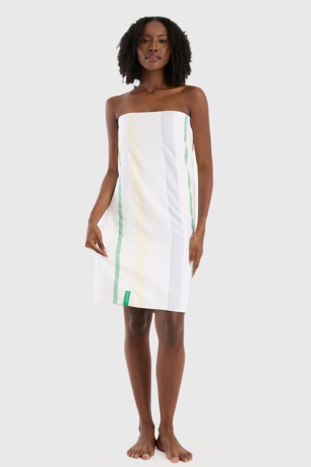 Bath Towel Green Beige Grey Striped