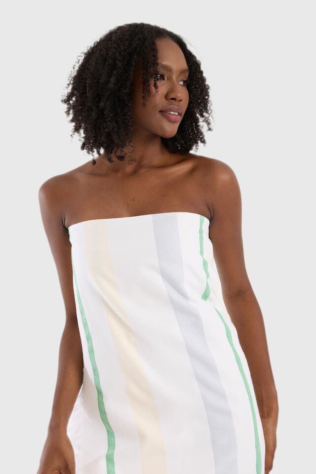 Bath Towel Green Beige Grey Striped