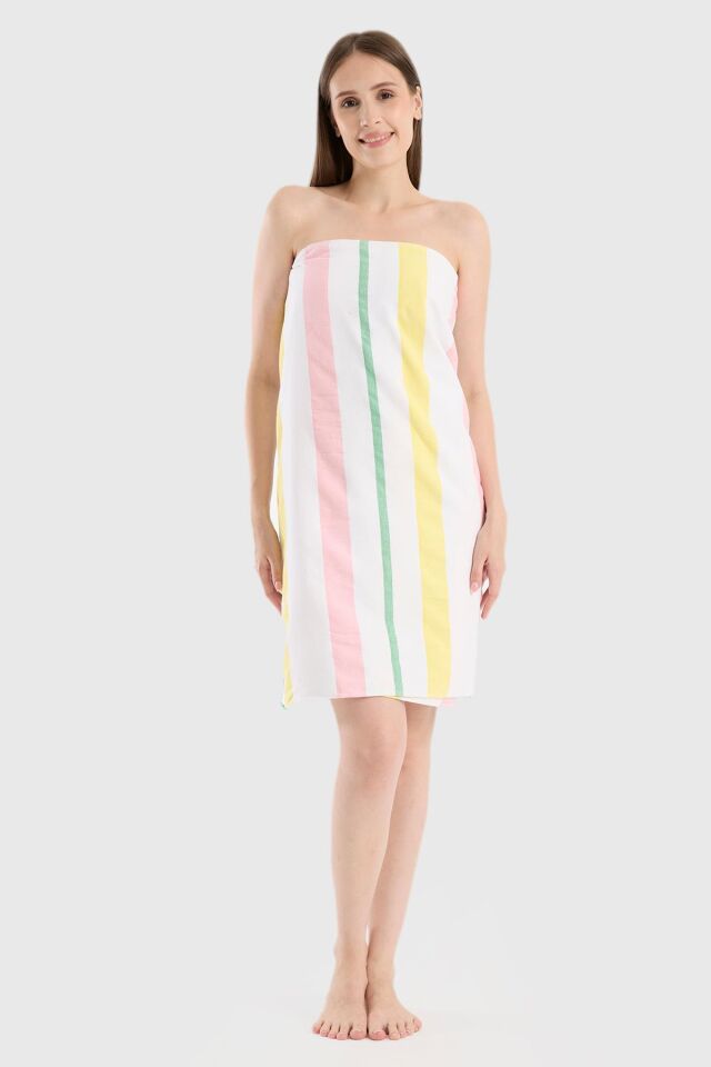 Bath Towel Pink Green Yellow Striped