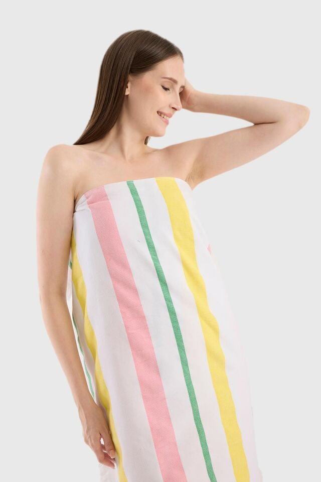 Hamam Havlusu Pembe Yeşil Sarı Çizgili