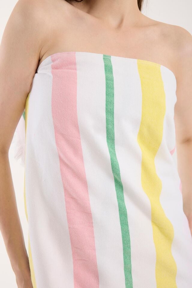 Hamam Havlusu Pembe Yeşil Sarı Çizgili