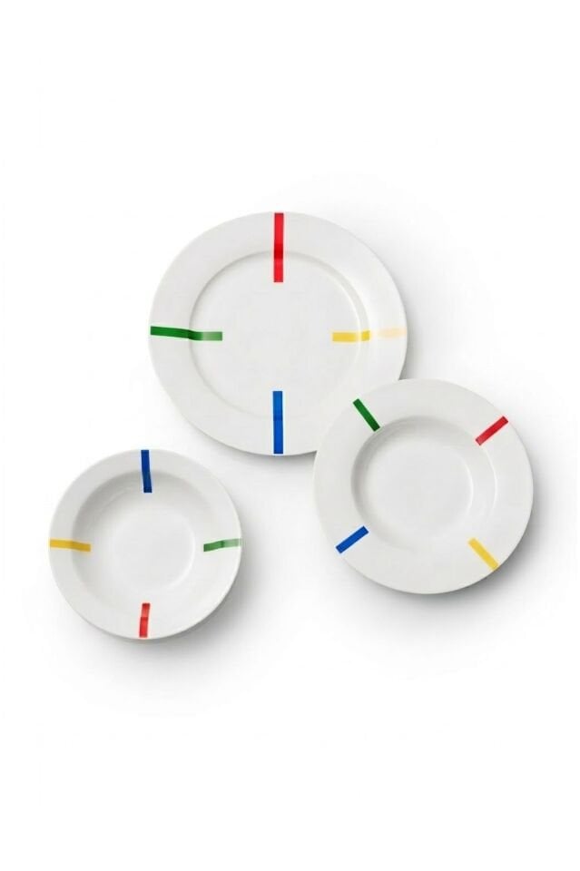 Yemek Takımı 18 Parça Renkli Çizgili