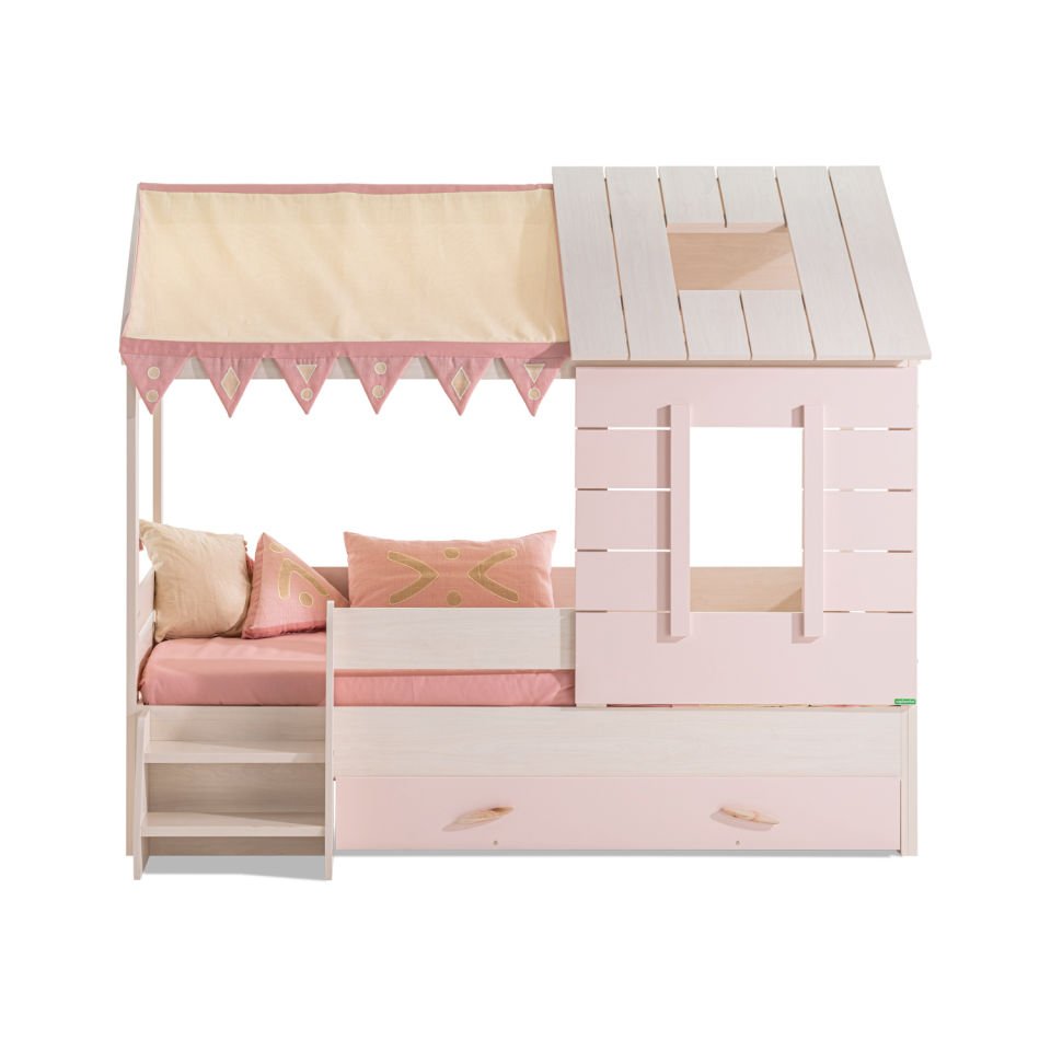 Pink House Çatılı Karyola Boho 90x200cm Çatılı Karyola + Sandık