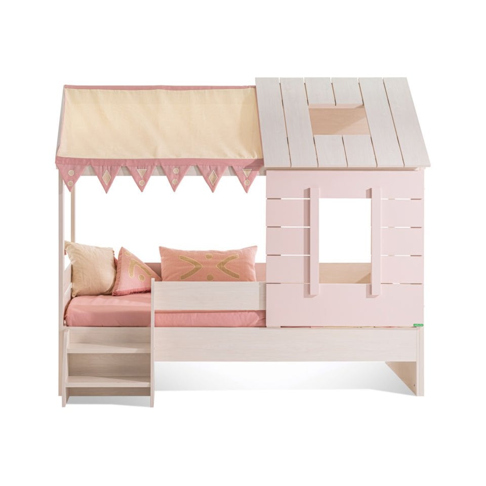 Pink House Çatılı Karyola Boho 90x200cm Çatılı Karyola