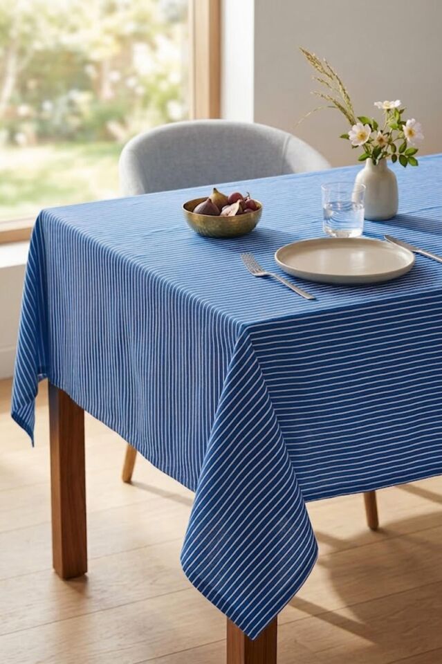 Benetton Striped Blue Tablecloth