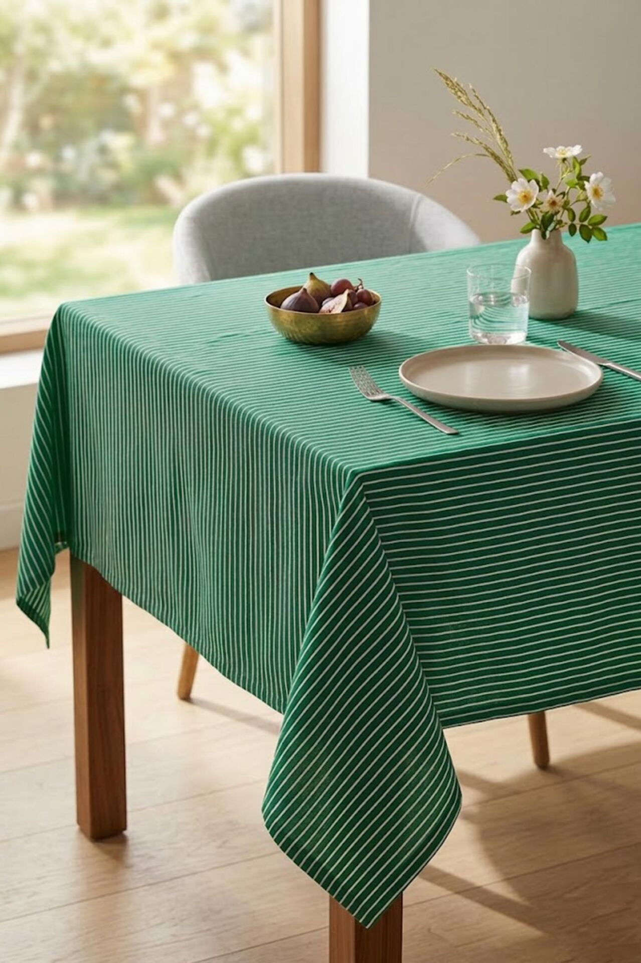 Benetton Striped Green Tablecloth