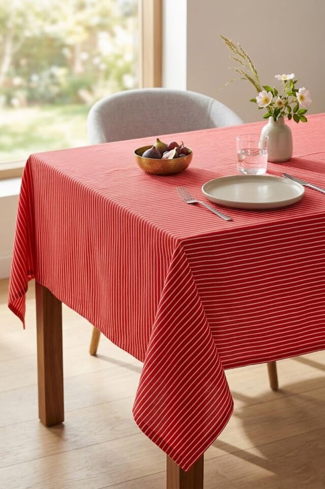 Benetton Striped Red Tablecloth