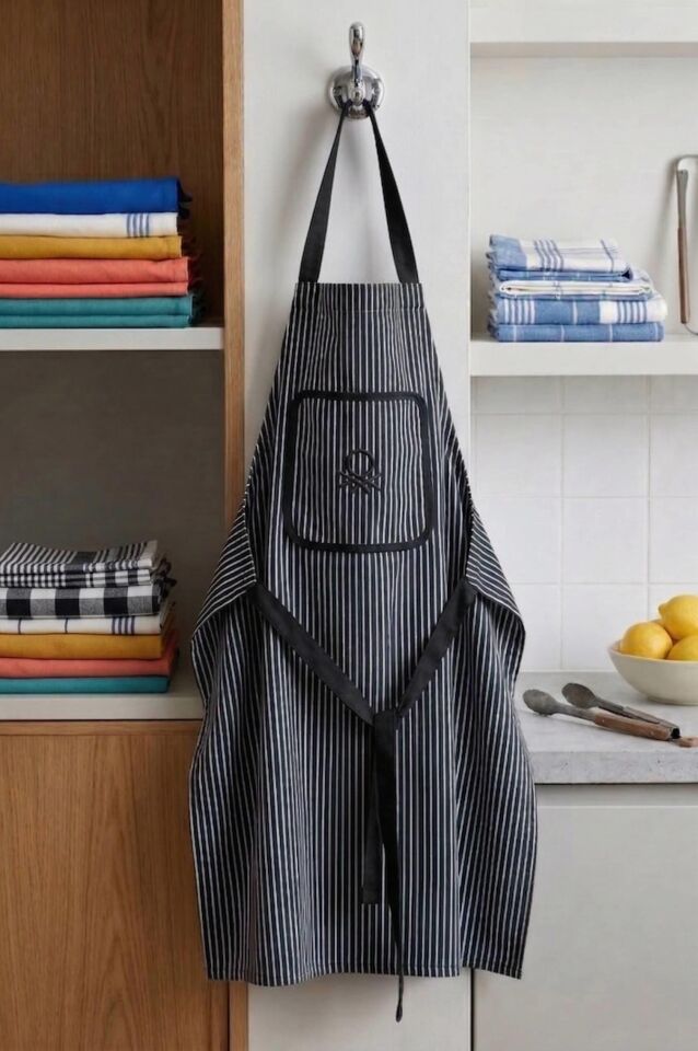 Benetton Kitchen Apron, Striped Black