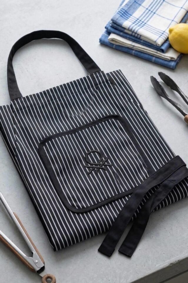 Benetton Kitchen Apron, Striped Black