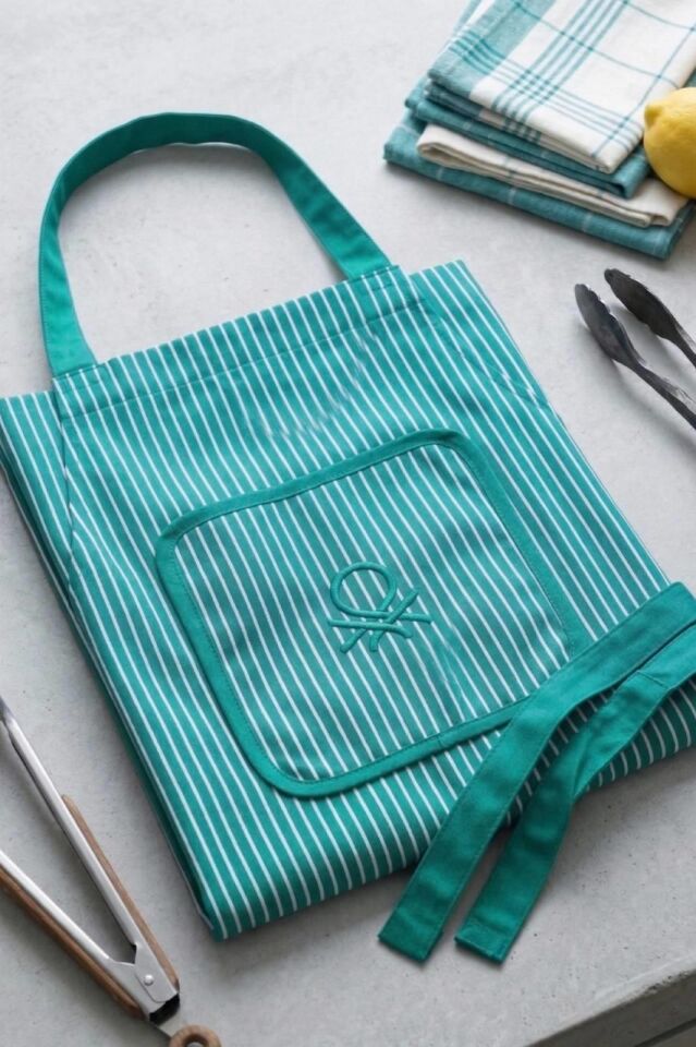Benetton Striped Green Kitchen Apron