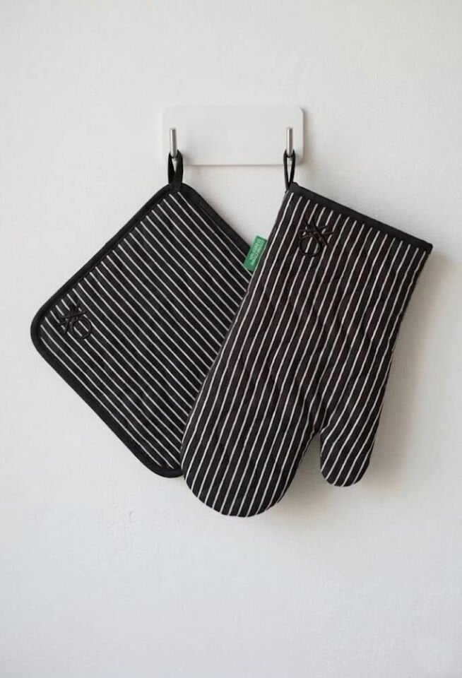 Benetton Eldiven & Tutaç Çizgili Siyah