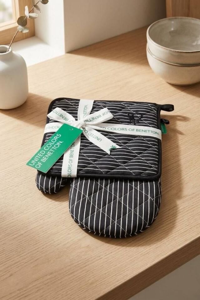 Benetton Eldiven & Tutaç Çizgili Siyah