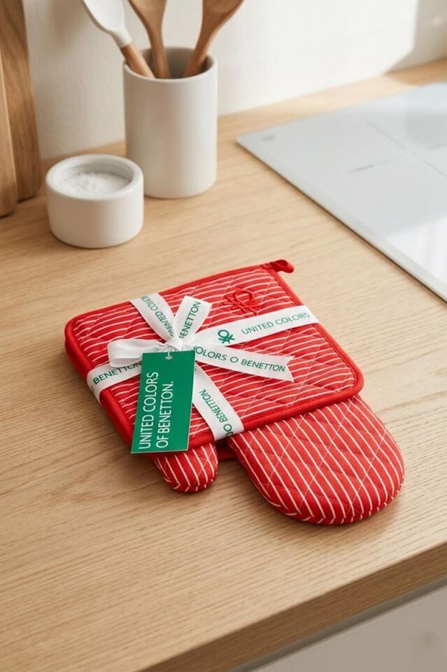 Benetton Eldiven & Tutaç Çizgili Kırmızı