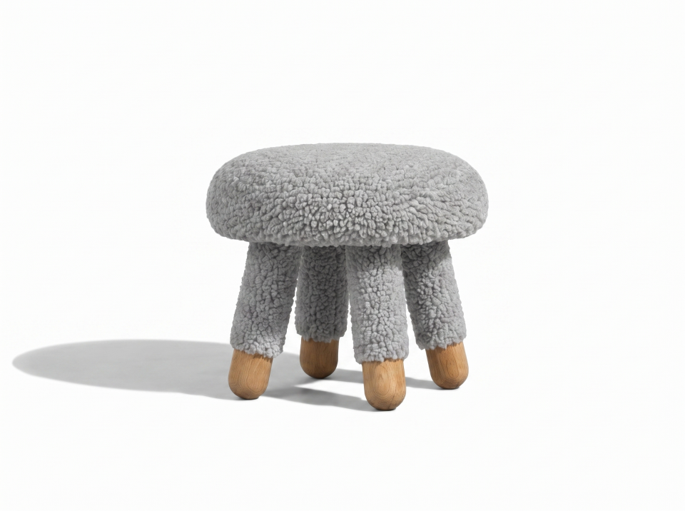 Woodba Peluş Gri Tabure