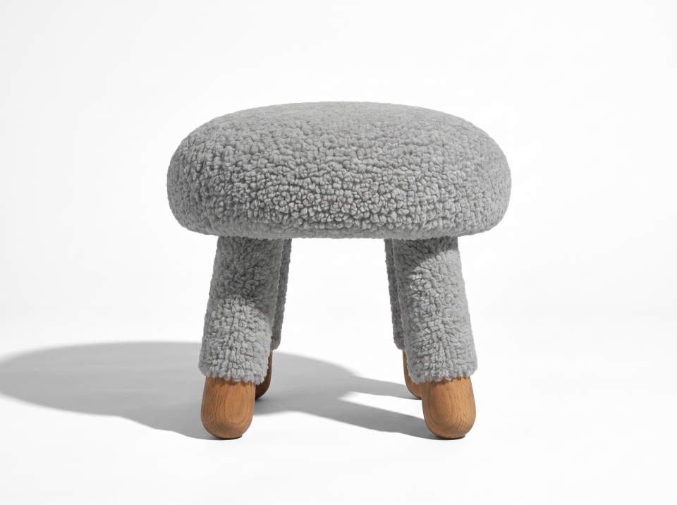 Woodba Peluş Gri Tabure