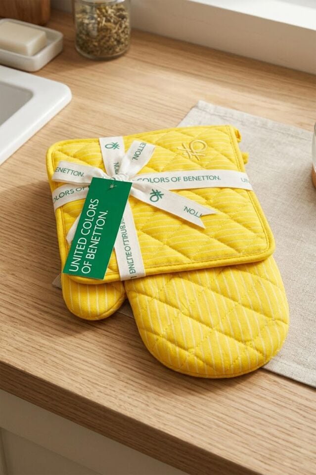 Benetton Eldiven & Tutaç Çizgili Sarı