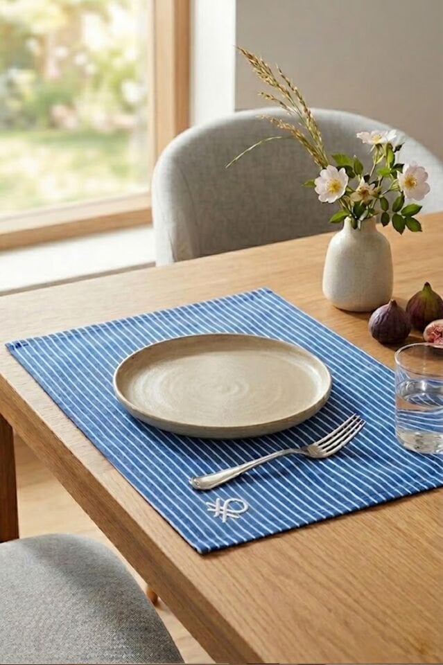 American Placemat Set of 4, Striped, Blue, 33x50cm