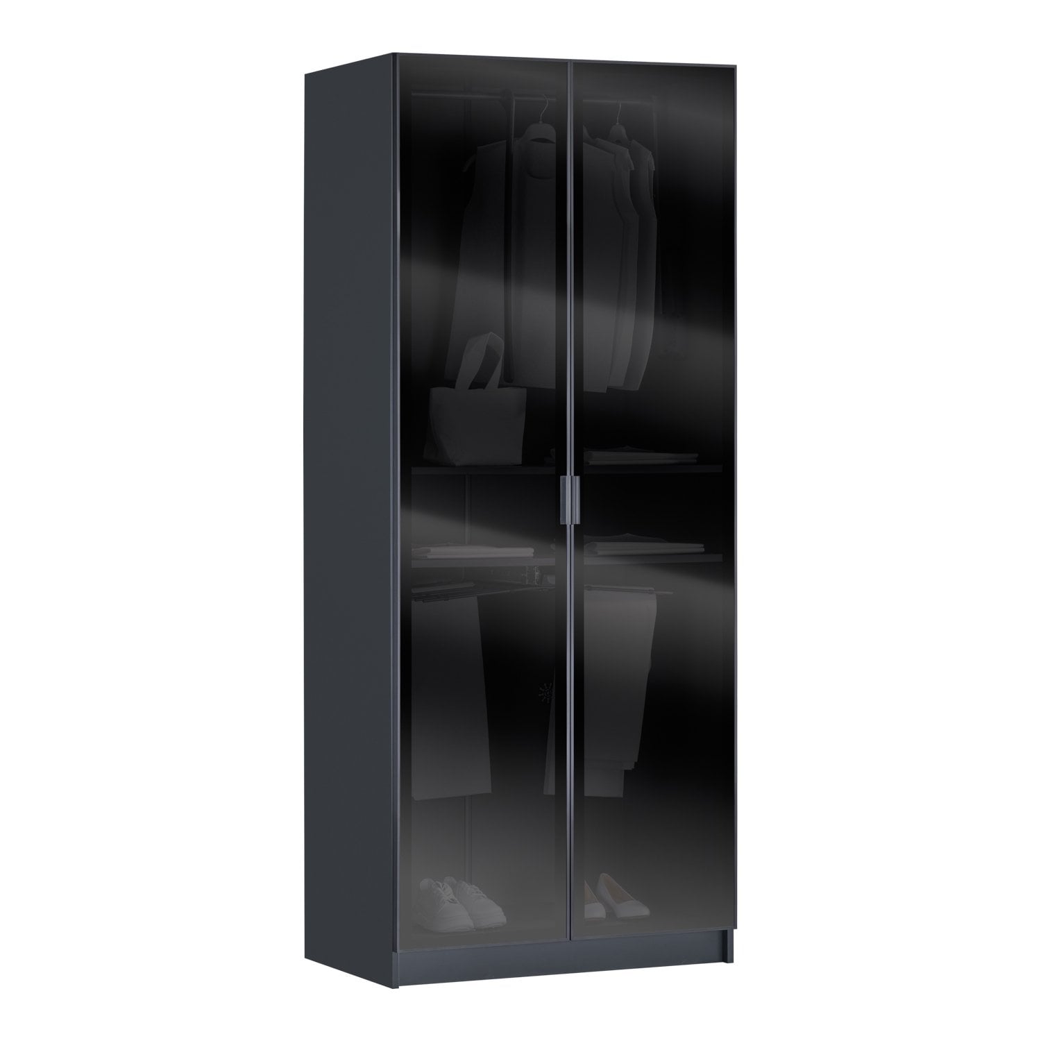 York Anthracite 2K Trouser Wardrobe, Non-Illuminated - Glass Door