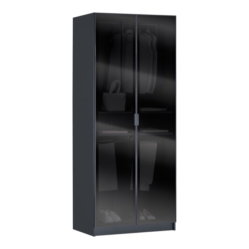 York Anthracite 2K Trouser Wardrobe, Non-Illuminated - Glass Door