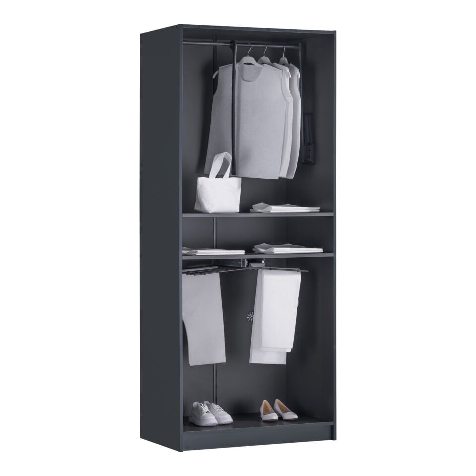 York Anthracite 2K Trouser Wardrobe, Non-Illuminated - Glass Door