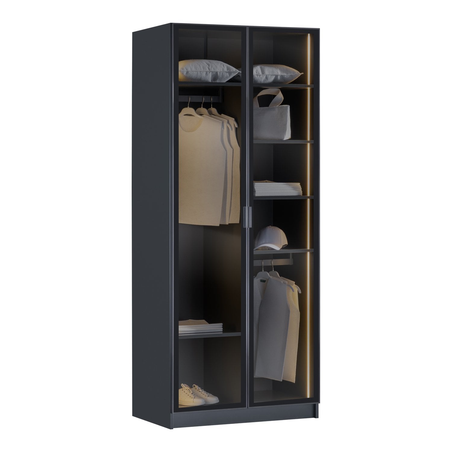 York Anthracite 2K Partitioned Wardrobe with Lighting - Glass Doors
