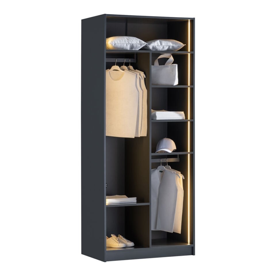 York Anthracite 2K Partitioned Wardrobe with Lighting - Glass Doors