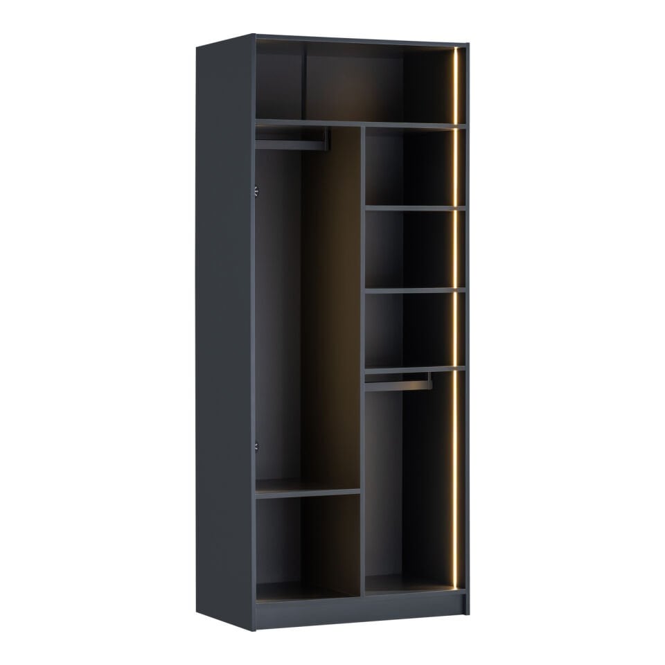York Anthracite 2K Partitioned Wardrobe with Lighting - Glass Doors