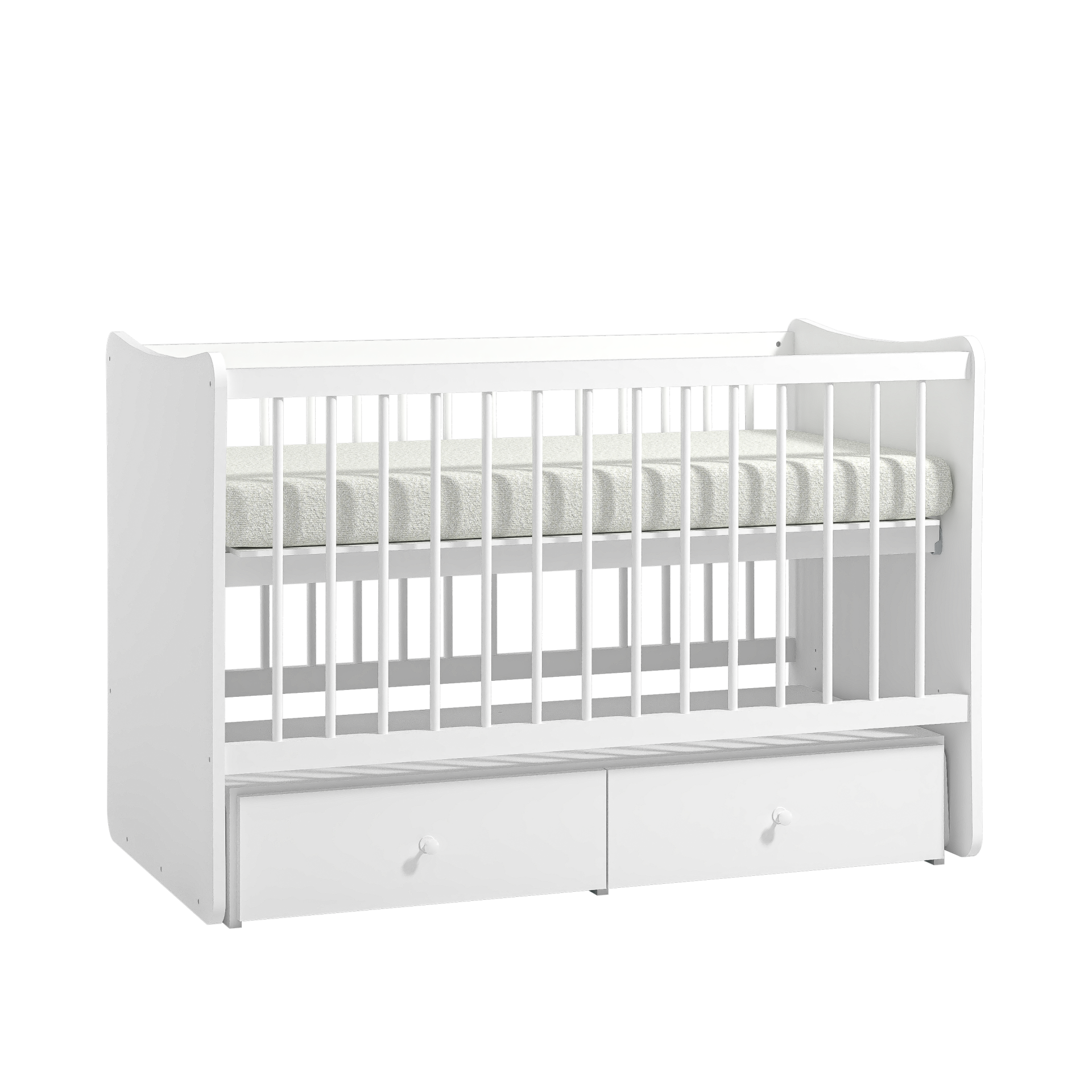 Side Kademeli Sallanır Beşik 60x120 – beyaz çekmeceli beşik