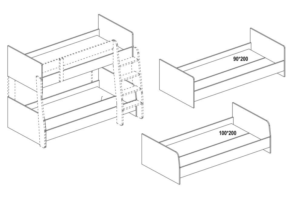 Side Bunk Bed 100x200cm