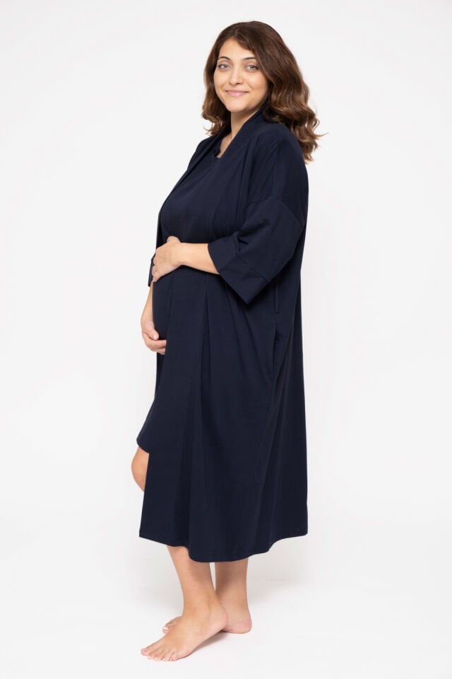 Maslolab Wochenbett-Morgenmantel Marineblau