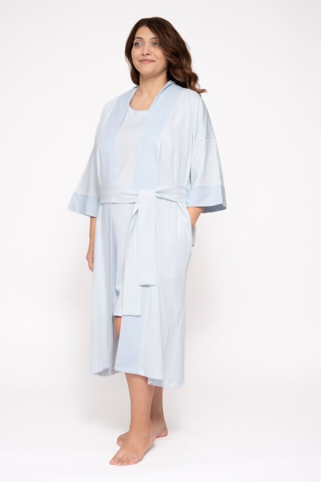 Maslolab Wochenbett-Morgenmantel Blau